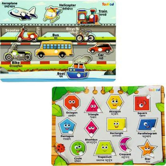Todfod Wooden Jigsaw Puzzles Vehicle & Shapes Character For Kids
