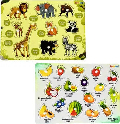 TodFod Wooden Jigsaw Puzzles Wild Animals & Fruit Characters for Kids