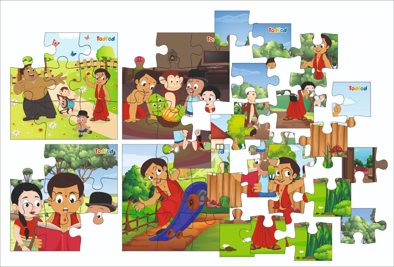 Children's puzzle with cartoon characters on a white background