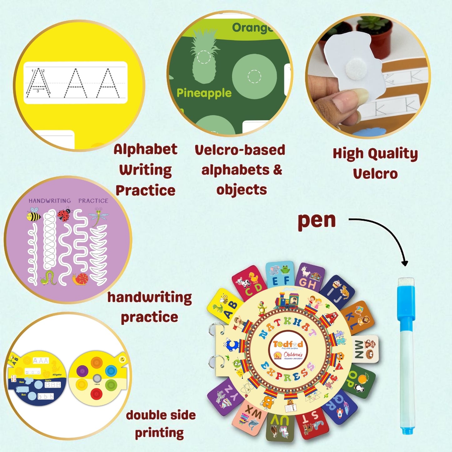 Todfod Natkhat Express Alphabet Learning Book for Kids, Fun Early Education A to Z Activity Book with Colorful Pictures | Durable Ring-Bound Activity Toy for Preschool Toddlers