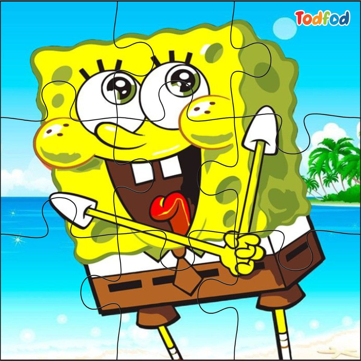 SpongeBob SquarePants puzzle with a beach background