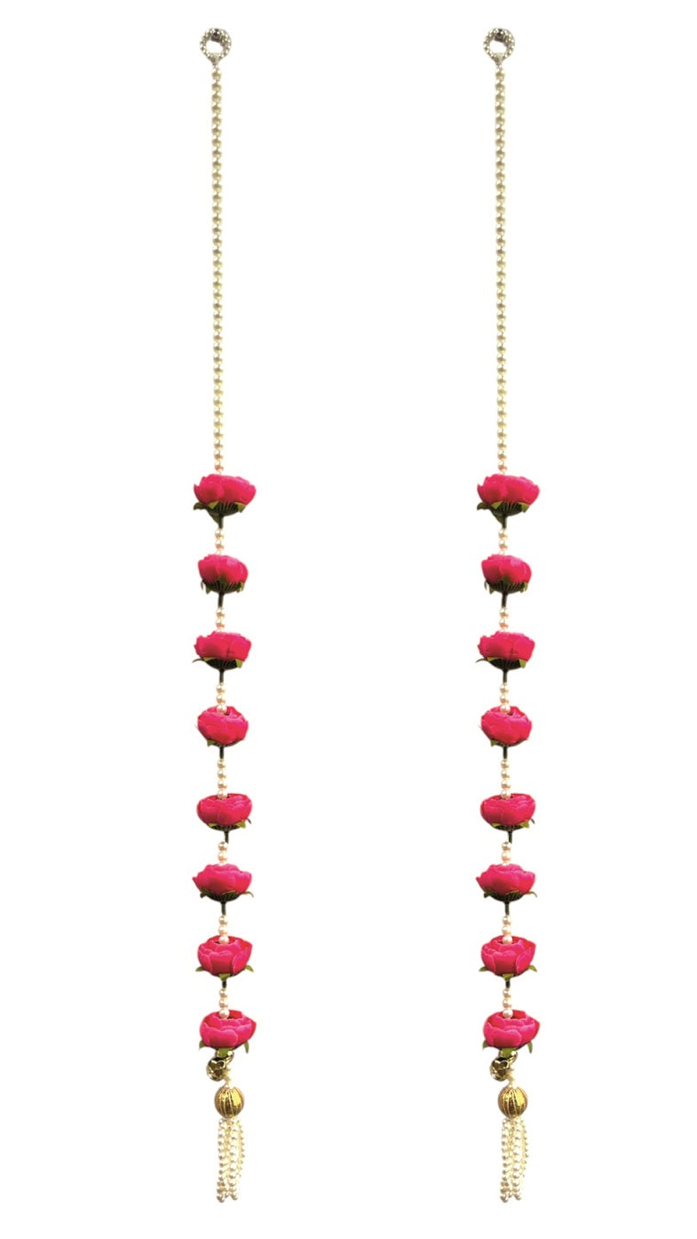 Smaran Pink Peony Rose & Pearl Latkan – Elegant Handmade Artificial Floral Hanging with Beads for Mandir, Door, Pooja Room, Backdrop, Festival & Wedding Decoration