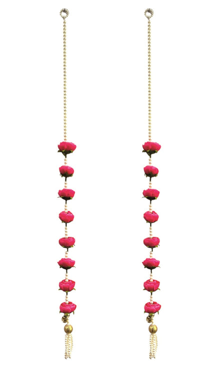 Smaran Pink Peony Rose & Pearl Latkan – Elegant Handmade Artificial Floral Hanging with Beads for Mandir, Door, Pooja Room, Backdrop, Festival & Wedding Decoration