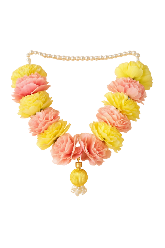 Smaran Small Size Decorative Garland – Yellow & Pink Flowers for Murti and Temple Decor