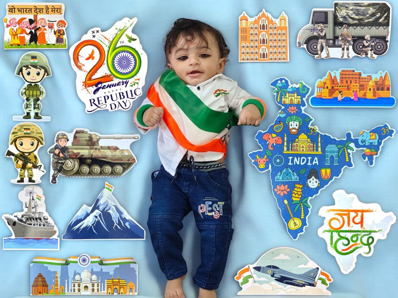 Todfod Republic Day Photo Booth Props | 20+ Patriotic Cards for Kids & Families | Indian Flag, Ashoka Chakra & 26 January Designs | Premium Cardstock Material | Perfect for Independence Day