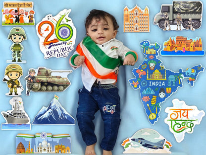 Todfod Republic Day Photo Booth Props | 20+ Patriotic Cards for Kids & Families | Indian Flag, Ashoka Chakra & 26 January Designs | Premium Cardstock Material | Perfect for Independence Day