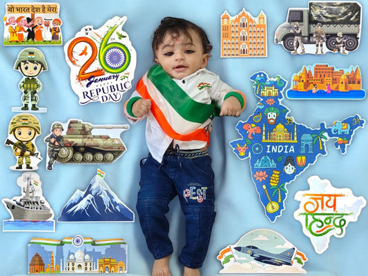 Todfod Republic Day Photo Booth Props | 20+ Patriotic Cards for Kids & Families | Indian Flag, Ashoka Chakra & 26 January Designs | Premium Cardstock Material | Perfect for Independence Day