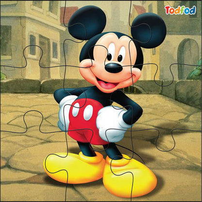 Mickey Mouse puzzle with a vintage street background