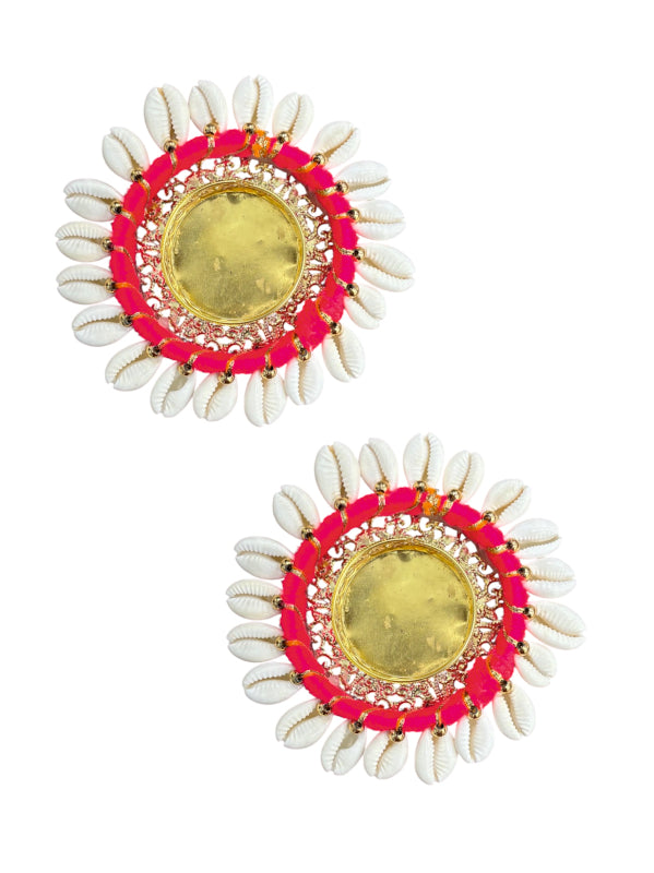 Smaran Cowrie Shell Ring Tealight Holder Set of 2 – Handmade Traditional Decorative Candle Holder Pair with Cowrie Shell Embellishments for Diwali, Navratri, Weddings, Pooja Room, Mandir