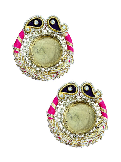 Smaran Handmade Elegant Candle Holder Set of 2 for Festivals, Weddings, Pooja Room & Home Décor, Traditional Indian Decorative Tealight Candle Set (Patch Design Ring Tealight Holder)