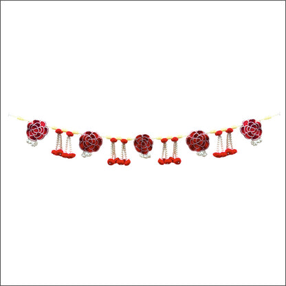 Decorative garland with red and pink flowers and red berries on a white background