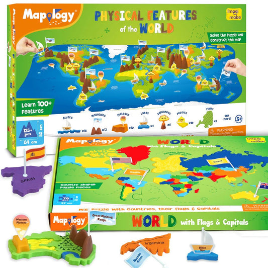 Imagimake Mapology | Political & Physical World Map Puzzle, Learn World Map Puzzle with Flags & Capitals, Educational Toy | Puzzles for Kids for Age 5 Years+, Best Gift for Boys & Girls
