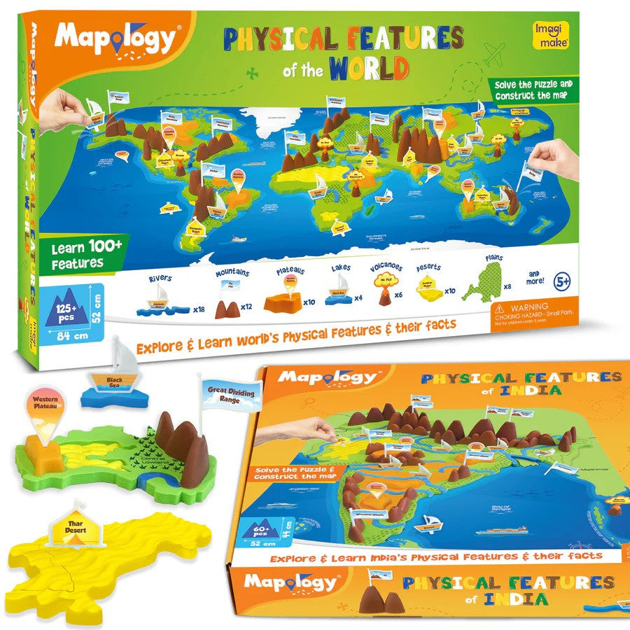 Imagimake Mapology Physical Features of World Map | 3D Puzzle & Construction Toy | Birthday Gift for Girls & Boys Ages 5,6,7,8,9,10,11,12 | DIY Science Kit for Kids

