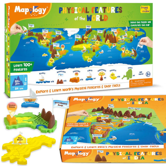Imagimake Mapology Physical Features of World Map | 3D Puzzle & Construction Toy | Birthday Gift for Girls & Boys Ages 5,6,7,8,9,10,11,12 | DIY Science Kit for Kids
