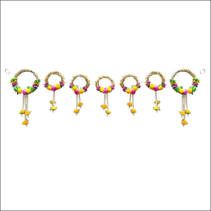 Smaran Floral Ring Toran with Hanging Flowers – Elegant Decorative Door Hanging with Golden Hoop and Artificial Blooms for Home Temple, Festival, and Wedding Decor