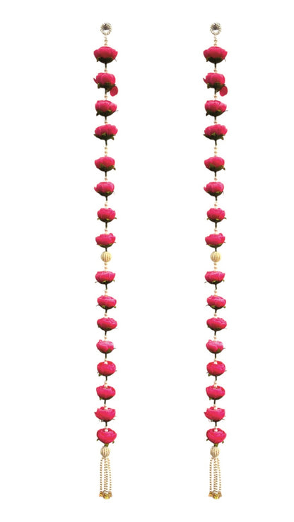Smaran Handmade Peony Rose & Beaded Floral Latkan – Artificial Flower Tassel for Mandir Decoration, Festive Door Hanging, Wedding Backdrop, Home Temple Decore (Peony Rose & Beaded Floral Latkan)