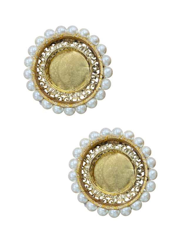 Smaran Handmade Elegant Candle Holder Set of 2 for Festivals, Weddings, Pooja Room & Home Décor, Traditional Indian Decorative Tealight Candle Set (Decorative Pearl & Metallic Tealight Diya)