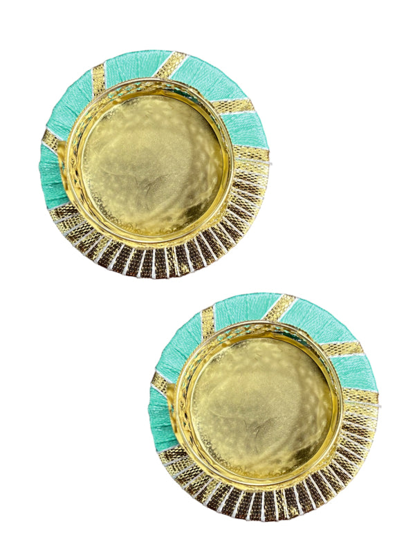Smaran Handmade Elegant Candle Holder Set of 2 for Festivals, Weddings, Pooja Room & Home Décor, Traditional Indian Decorative Tealight Candle Set (Golden Ring Lace Tealight Holder)