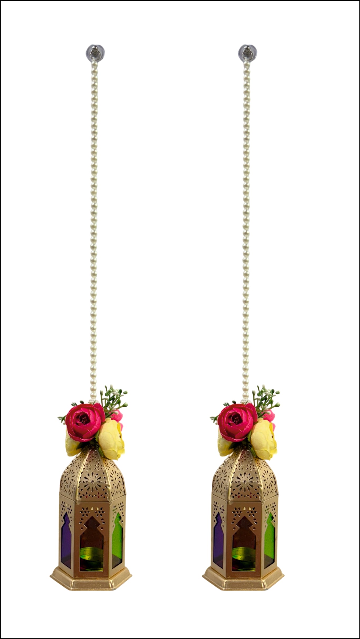 Smaran Cultural Hanging Latkan Pair with Tealight Holders – Handmade Traditional Decorative Hanging with Beads & Embellishments for Home, Main Door, Pooja Room, Mandir
