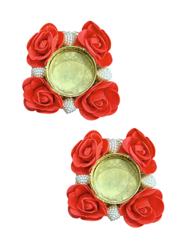 Smaran Handmade Elegant Candle Holder Set of 2 for Festivals, Weddings, Pooja Room & Home Décor, Traditional Indian Decorative Tealight Candle Set (4-Rose Pearl Tealight Holder)