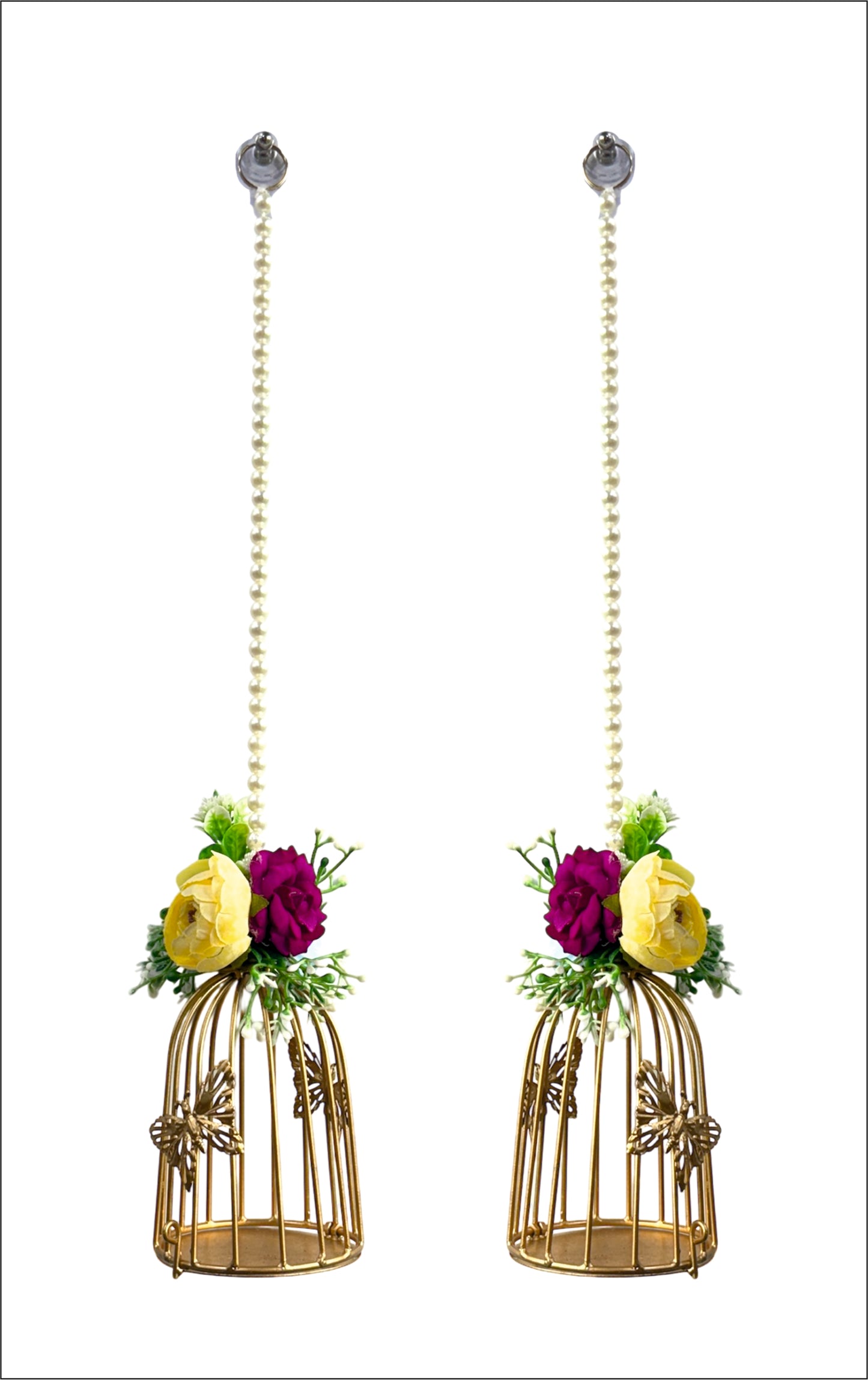 Smaran Cultural Hanging Cage Latkan Pair with Tealight Holders – Handmade Traditional Decorative Hanging with Beads & Embellishments for Home, Main Door, Pooja Room, Mandir