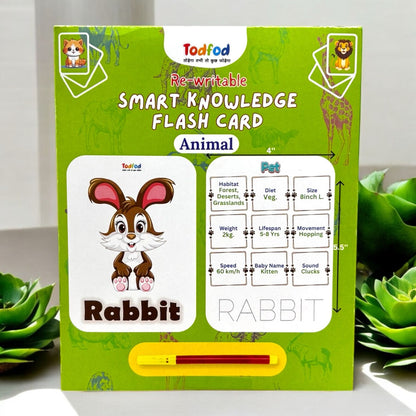 Todfod Re-writable Smart Knowledge Flash Cards for Kids, Educational Early Learning Toy for Toddlers, Preschool, Nursery, and Kindergarten (Animal)