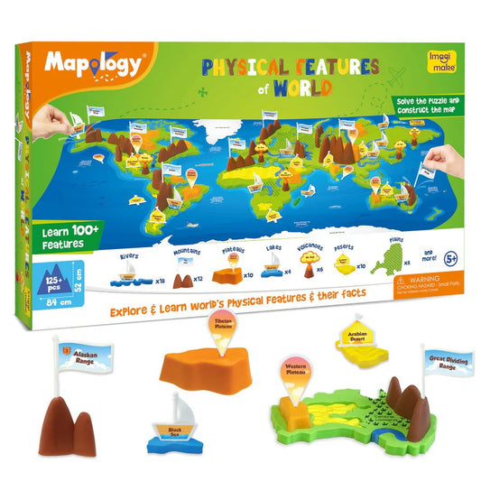 Imagimake Mapology Physical Features of World Map | 3D Puzzle & Construction Toy | Birthday Gift for Girls & Boys Ages 5,6,7,8,9,10,11,12 | DIY Science Kit for Kids