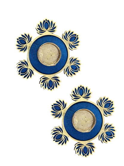 Smaran Lotus Blossom Rangoli Tealight Holder Set of 2 – Handmade Decorative Candle Holder Pair with Traditional Lotus Design for Diwali, Navratri, Weddings, Pooja Room