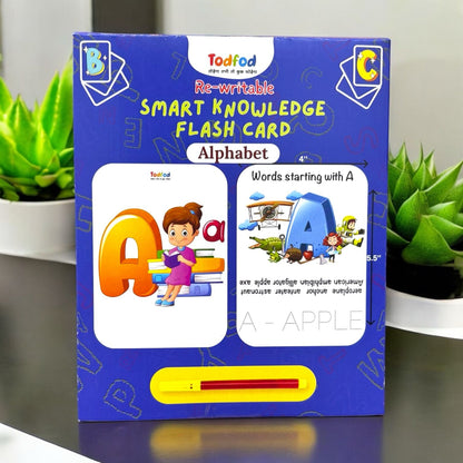 Todfod Re-writable Smart Knowledge Flash Cards for Kids, Educational Early Learning Toy for Toddlers, Preschool, Nursery, and Kindergarten (Alphabets , Animal & fruits)