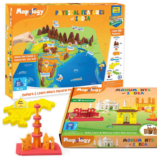 Imagimake Kid's Mapology | Physical Features of India Learn 50+ Geographical Features Like Mountains, Rivers, Plateaus Educational Toy and Learning Aid Puzzles for Age 5 Years+,Multicolor