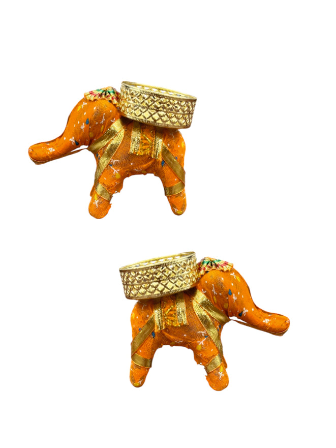 Smaran Collectible India Cotton Elephant Design Tealight Candle Holder, Pack of 2
