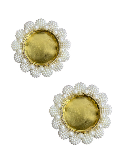 Smaran Large Pearl Tealight Holder Pair – Handmade Elegant Candle Holder Set of 2 for Festivals, Weddings, Pooja Room & Home Décor, Traditional Indian Decorative Tealight Candle Set