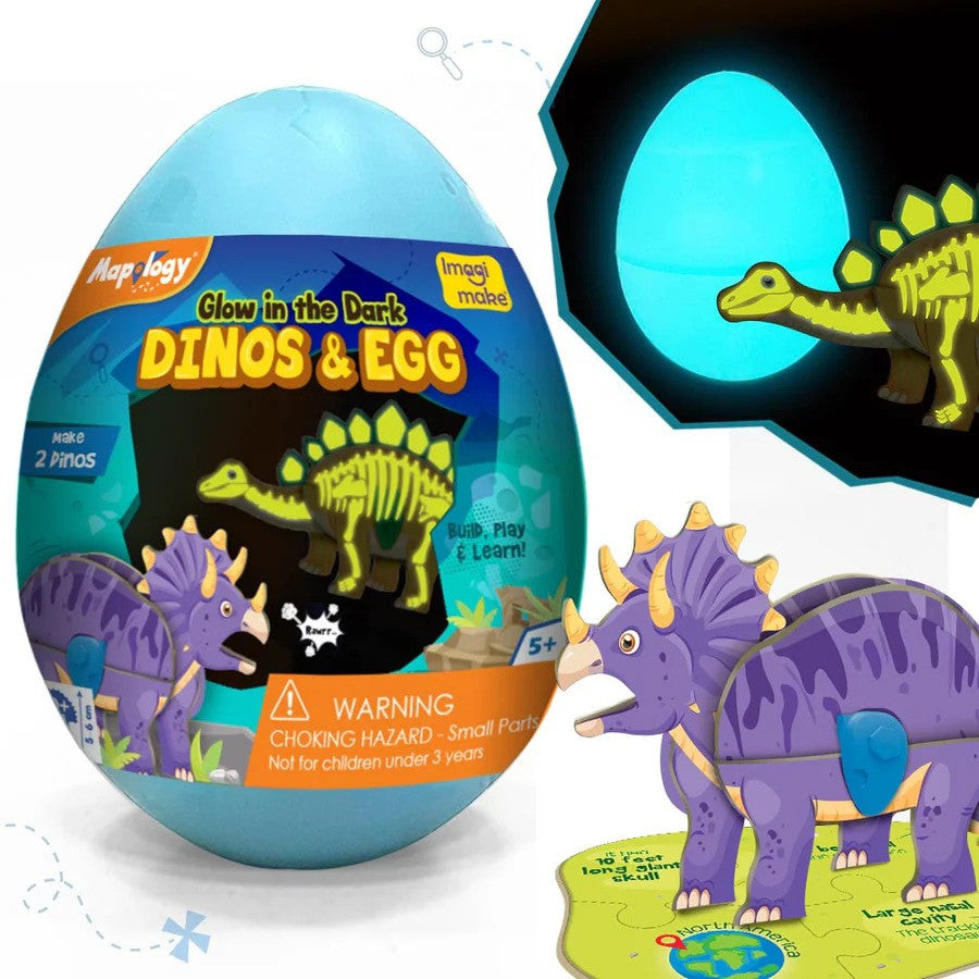 Imagimake Mapology Glow in The Dark Dinosaur Figure Set & Egg |3D Dinosaur Puzzle for Kids | Build and Play with Glowing Dinosaur Toys | Birthday and Return Gifts for Kids Ages 5,6,7,8,9