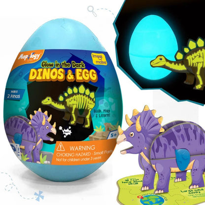 Imagimake Mapology Glow in The Dark Dinosaur Figure Set & Egg |3D Dinosaur Puzzle for Kids | Build and Play with Glowing Dinosaur Toys | Birthday and Return Gifts for Kids Ages 5,6,7,8,9