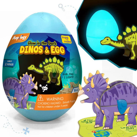 Imagimake Mapology Glow in The Dark Dinosaur Figure Set & Egg |3D Dinosaur Puzzle for Kids | Build and Play with Glowing Dinosaur Toys | Birthday and Return Gifts for Kids Ages 5,6,7,8,9