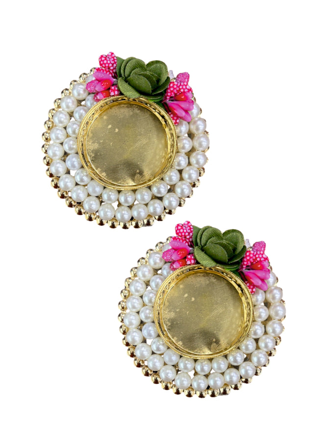 Smaran Handmade Elegant Candle Holder Set of 2 for Festivals, Weddings, Pooja Room & Home Décor, Traditional Indian Decorative Tealight Candle Set (Double Pearl Ring Tealight Holder)