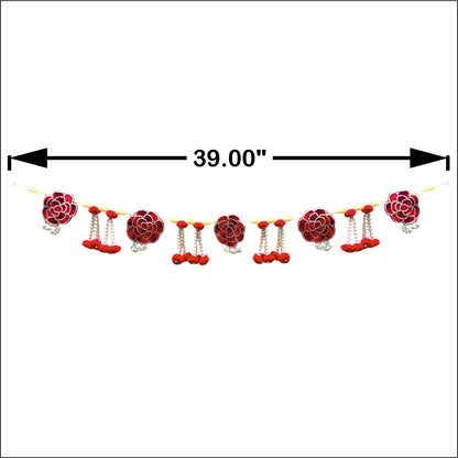 Decorative garland with flowers and berries, measurement indicated on a white background