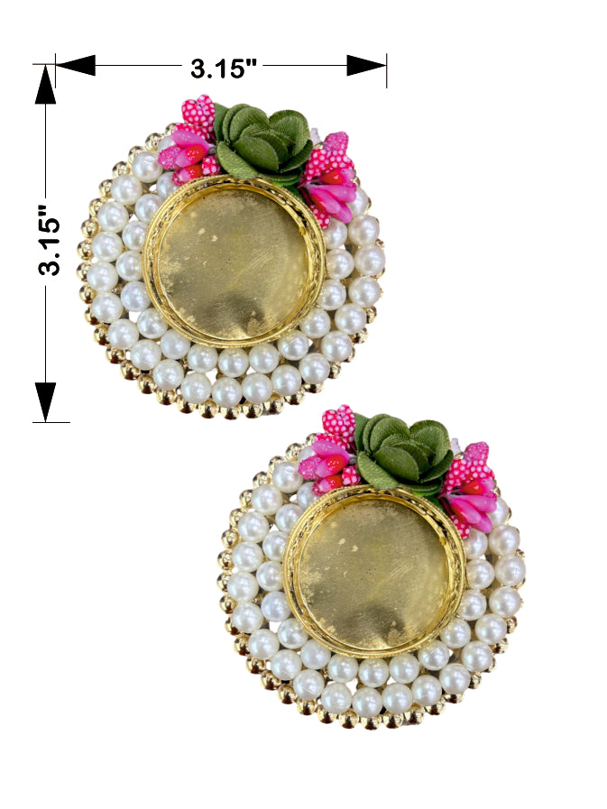 Smaran Handmade Elegant Candle Holder Set of 2 for Festivals, Weddings, Pooja Room & Home Décor, Traditional Indian Decorative Tealight Candle Set (Double Pearl Ring Tealight Holder)