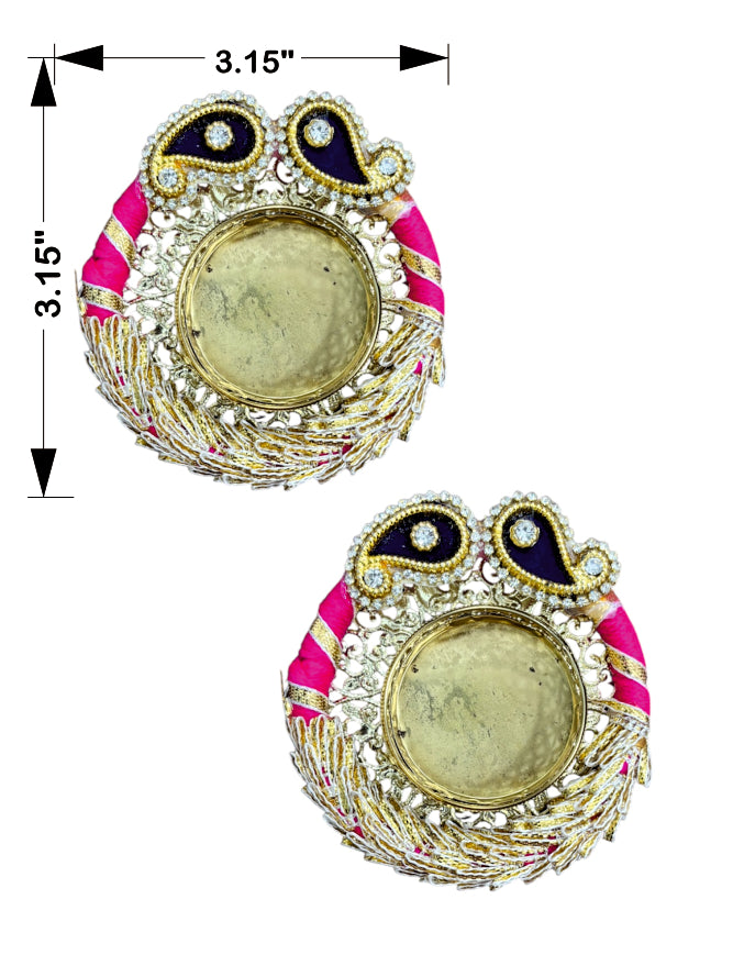 Smaran Handmade Elegant Candle Holder Set of 2 for Festivals, Weddings, Pooja Room & Home Décor, Traditional Indian Decorative Tealight Candle Set (Patch Design Ring Tealight Holder)