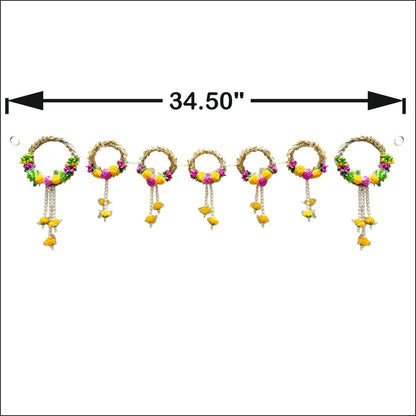 Smaran Floral Ring Toran with Hanging Flowers – Elegant Decorative Door Hanging with Golden Hoop and Artificial Blooms for Home Temple, Festival, and Wedding Decor