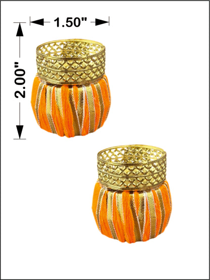 Smaran Drum Inspired Decorative Tealight Holder Pair – Handmade Traditional Festival Candle Holder Set of 2 with Ethnic Drum Design for Diwali, Navratri, Weddings, Pooja Room