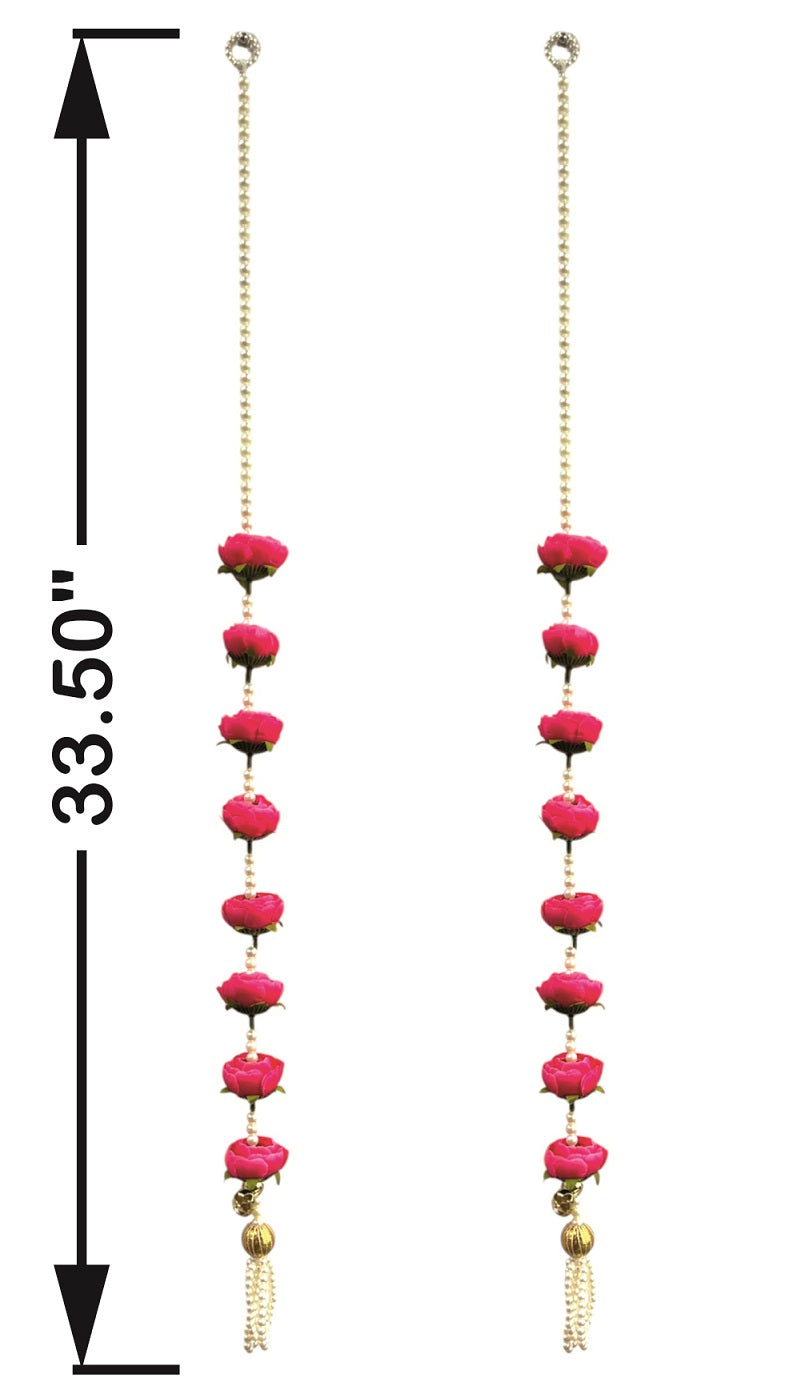 Smaran Pink Peony Rose & Pearl Latkan – Elegant Handmade Artificial Floral Hanging with Beads for Mandir, Door, Pooja Room, Backdrop, Festival & Wedding Decoration