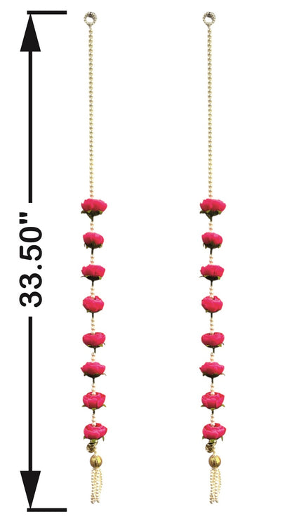 Smaran Pink Peony Rose & Pearl Latkan – Elegant Handmade Artificial Floral Hanging with Beads for Mandir, Door, Pooja Room, Backdrop, Festival & Wedding Decoration