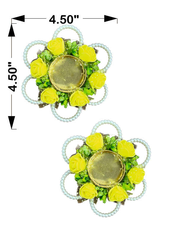 Smaran Handmade Elegant Candle Holder Set of 2 for Festivals, Weddings, Pooja Room & Home Décor, Traditional Indian Decorative Tealight Candle Set (Yellow Flower Pearl Tealight Holder)
