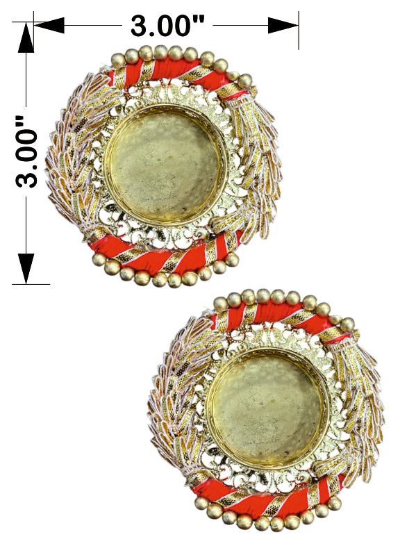 Smaran Red Gota Patti Lace Tealight Holder Set of 2 – Handmade Decorative Candle Holder Pair with Traditional Gota Patti Embellishments for Diwali, Navratri, Weddings, Pooja Room