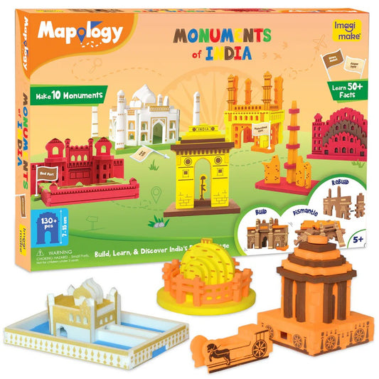 Imagimake Mapology Monuments of India | Construction Set | Make 10 Monuments | Educational Toy for Boys & Girls Above 5 Years Kids (Multicolour) (10 Pieces)