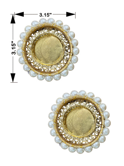 Smaran Handmade Elegant Candle Holder Set of 2 for Festivals, Weddings, Pooja Room & Home Décor, Traditional Indian Decorative Tealight Candle Set (Decorative Pearl & Metallic Tealight Diya)