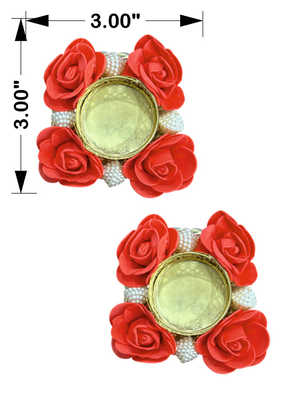 Smaran Handmade Elegant Candle Holder Set of 2 for Festivals, Weddings, Pooja Room & Home Décor, Traditional Indian Decorative Tealight Candle Set (4-Rose Pearl Tealight Holder)
