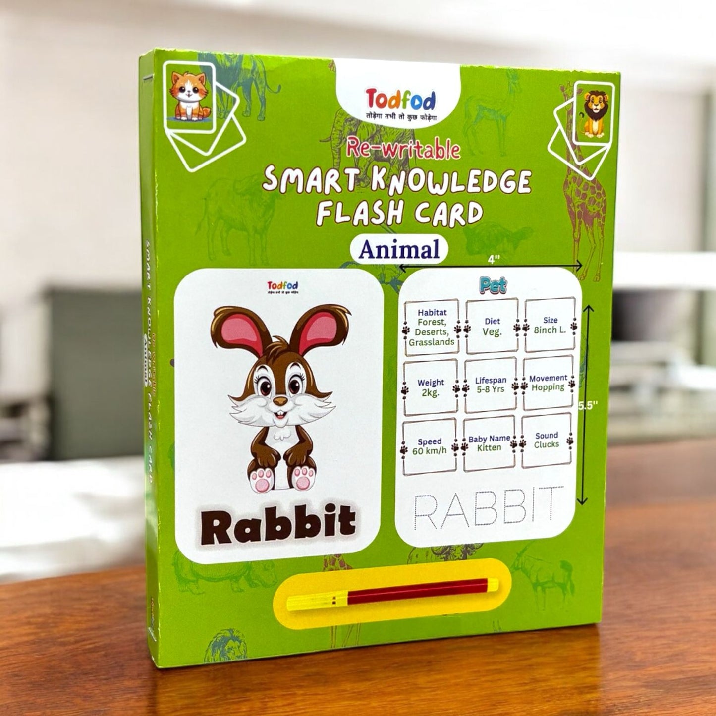 Todfod Re-writable Smart Knowledge Flash Cards for Kids, Educational Early Learning Toy for Toddlers, Preschool, Nursery, and Kindergarten (Alphabets , Animal & fruits)