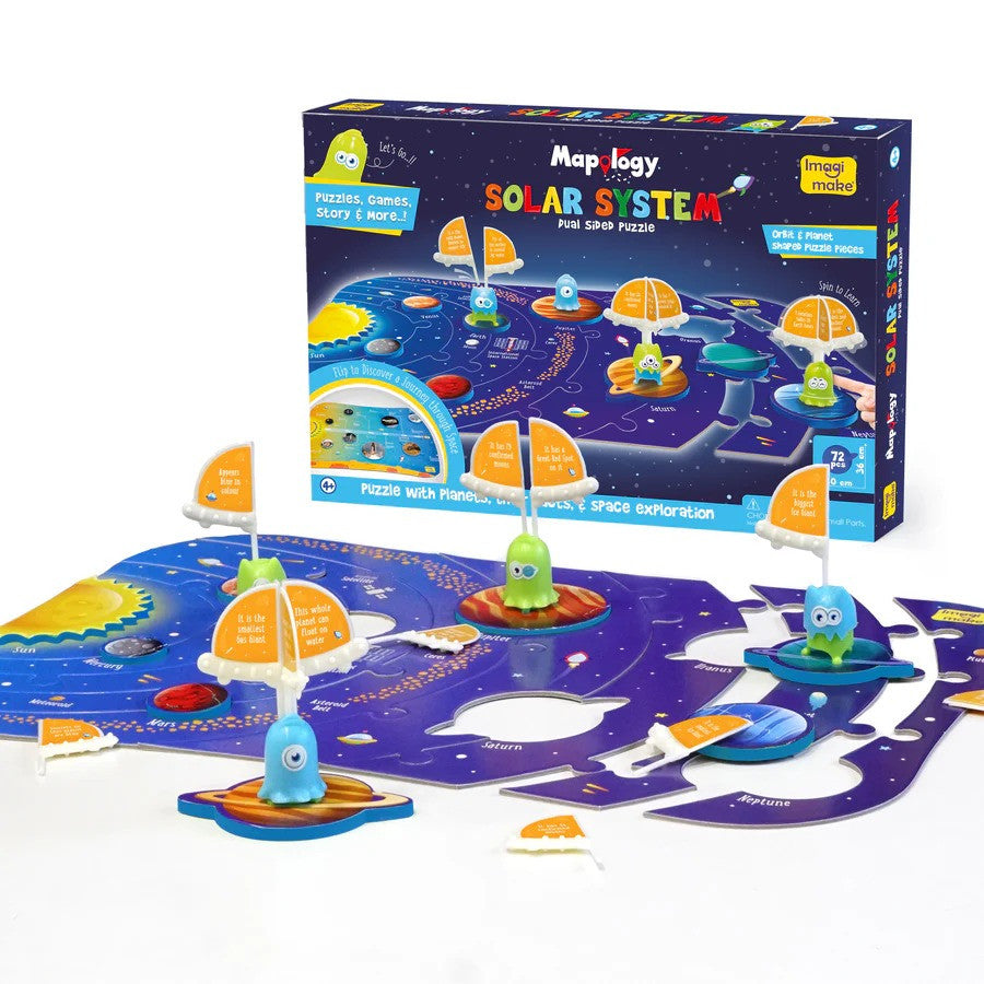 Solar system puzzle set with packaging on a white background
